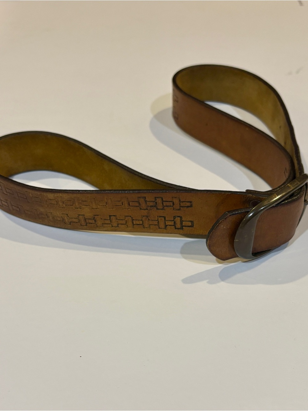 Men's Brown Leather Belt with Brushed Brass Buckle - Picture 3 of 10